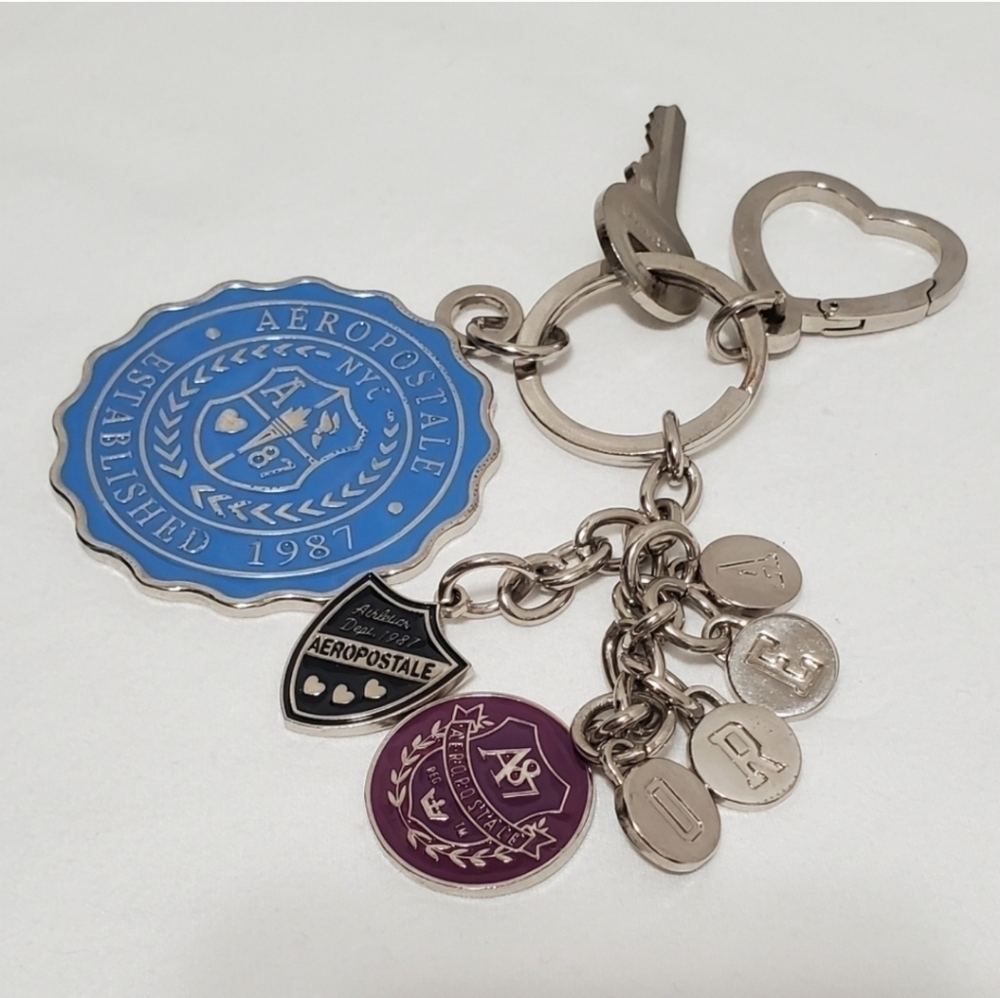 Vintage Y2K Aeropostle Silver Tone Blue Keychain or Bag Swag